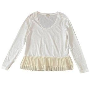 J. Crew Factory Off-White Long Sleeve Pleated Hem T-Shirt